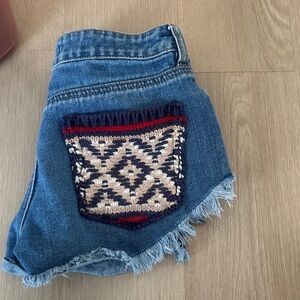 Denim Shorts with Embroidered Pocket